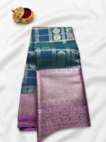 The Mayil - Yali Checkered Kanjivaram Semi-Silk Saree