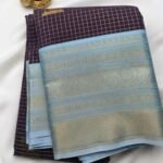 Dark Brown & Blue Semil Silk Saree