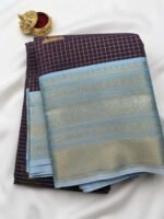 Dark Brown & Blue Semil Silk Saree