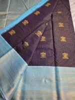 Dark Brown & Blue Semil Silk Saree - Image 2