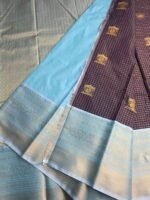 Dark Brown & Blue Semil Silk Saree - Image 3