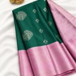 Peacock Green & Rose Semil Silk Saree
