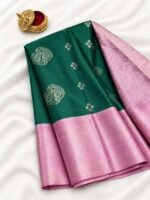 Peacock Green & Rose Semil Silk Saree