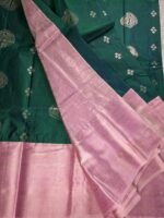 Peacock Green & Rose Semil Silk Saree - Image 2
