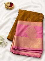 Olive Green & Rose Semil Silk Saree
