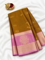 Olive Green & Rose Semil Silk Saree - Image 2