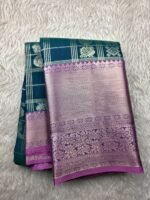 The Mayil - Yali Checkered Kanjivaram Semi-Silk Saree - Image 2