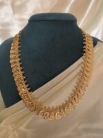 Traditional Micro Gold-Polished Lakshmi Kasu Long Haram with CZ Stone - Image 4