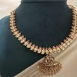 Traditional Micro Gold-Polished Manga Malai Attigai with Chandelier Drop Pendant