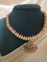 Traditional Micro Gold-Polished Manga Malai Attigai with Chandelier Drop Pendant