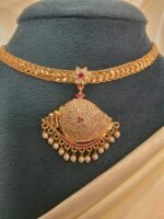 Micro Gold-Polished Shanku  Attigai with Ruby Stone - Image 2