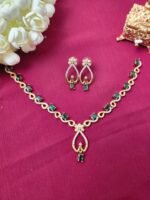 Emerald Elegance Matte Gold Necklace  Set - Image 3